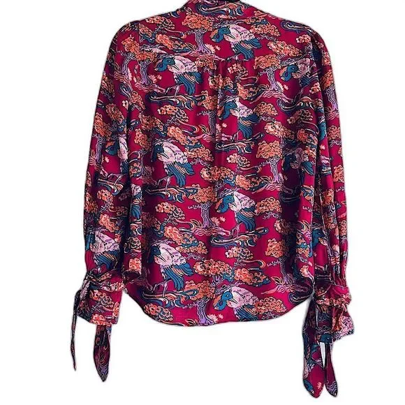 Anthropologie Maeve Darla Buttondown Shirt Vibrant Trees and Birds Size 8 - Picture 9 of 12